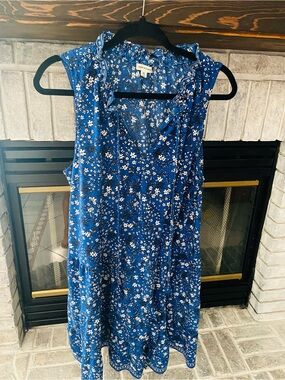 Max Studio Blue Floral Ruffle-Trim Midi Dress